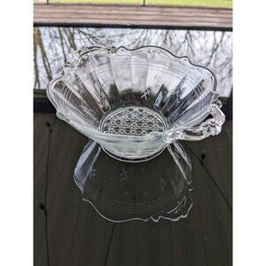 Vintage Clear Depression Glass 5" Small Etched Bowl Basket Weave MCM Handles